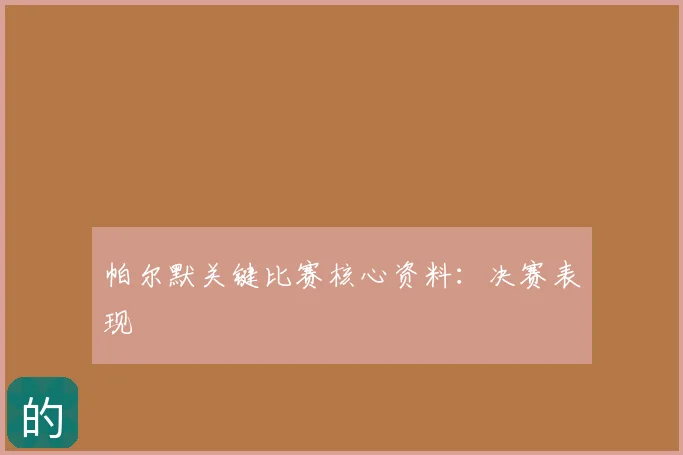 帕尔默关键比赛核心资料:决赛表现